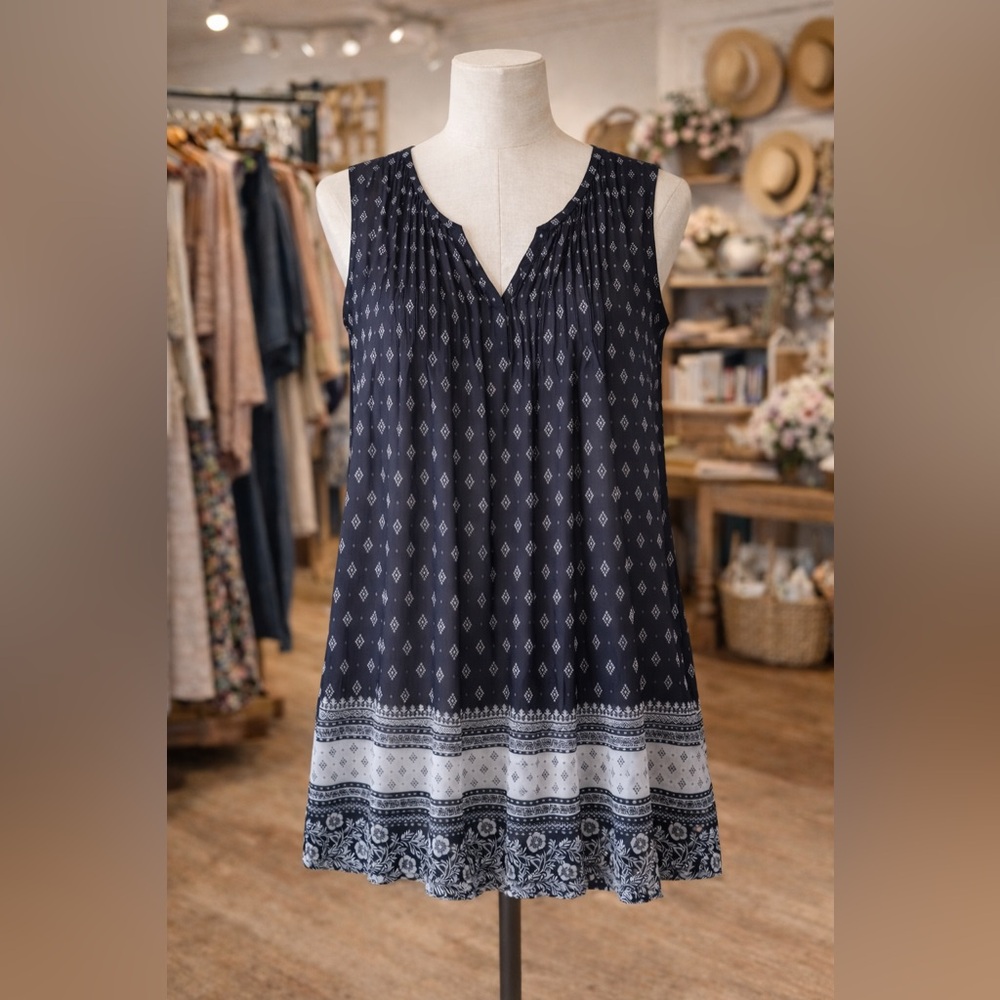 Zac & Rachel Black & White Border Print Sleeveless Tunic Top